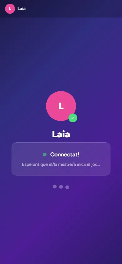 Pantalla de l'alumne al mòbil, connectat i esperant que el mestre iniciï el joc